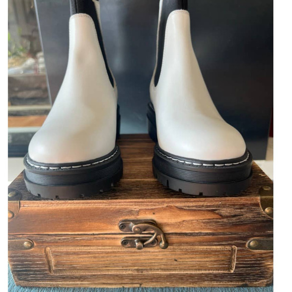 Marc Fisher Patrick Chelsea Lugsole Booties in White Leather - Picture 3 of 10